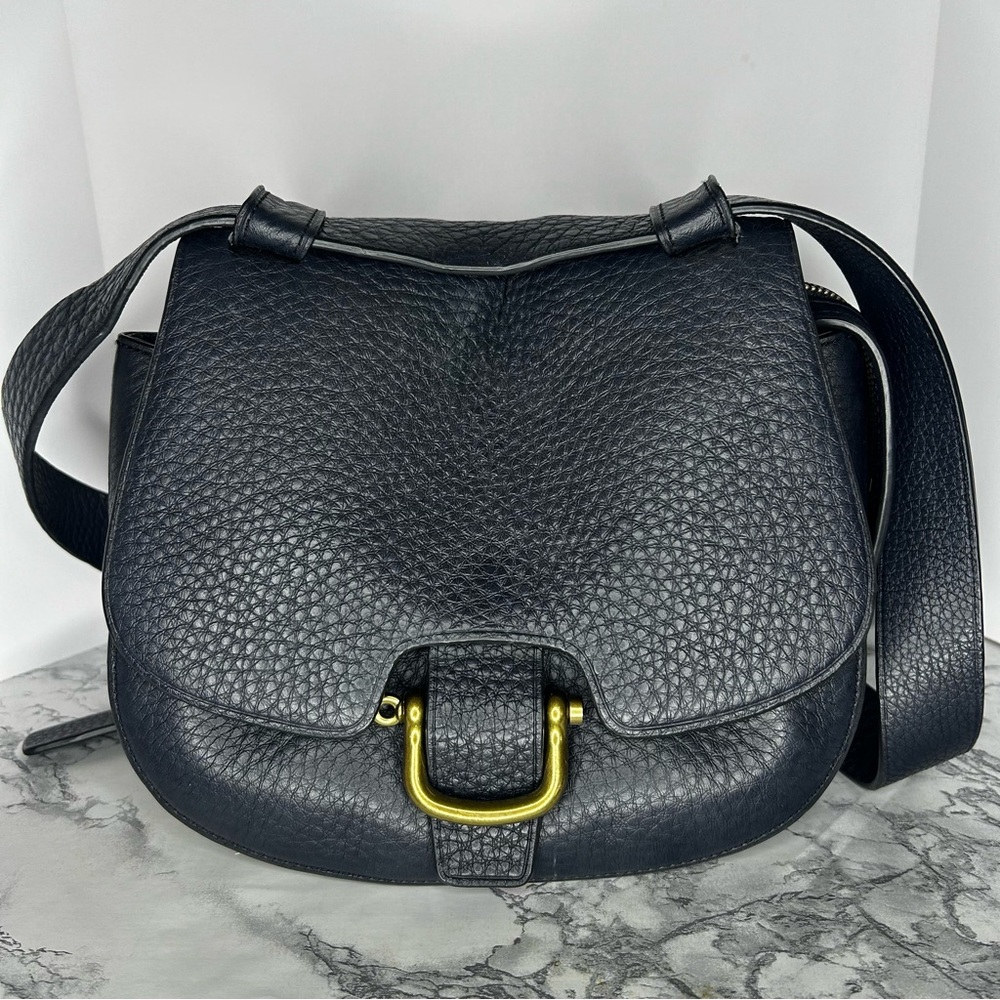 Classic Black Pebbled Leather Saddle Bag with Gold Hardware